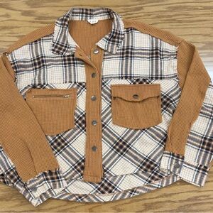 POL Oversize Boho Patchwork Button Up Shirt Hippie Cottagecore Women’s L FWJ239A